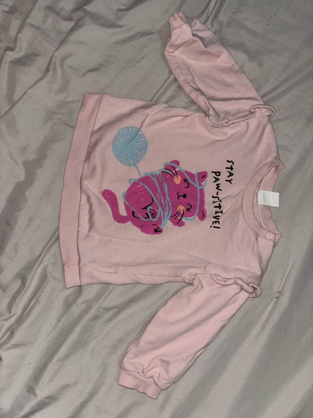 H&M Pink Kids Top with Playful Cat and Yarn Graphic and varsity sweater HM dress